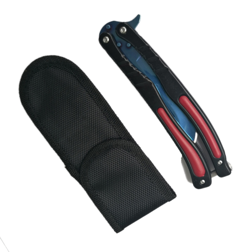 Balisong มีดบาลีซอง มีดควง มีดพับ มีดบัตเตอร์ฟลาย CS GO Counter-Strike (ใบมีดสีน้ำเงิน) พร้อมซองไนล่อน