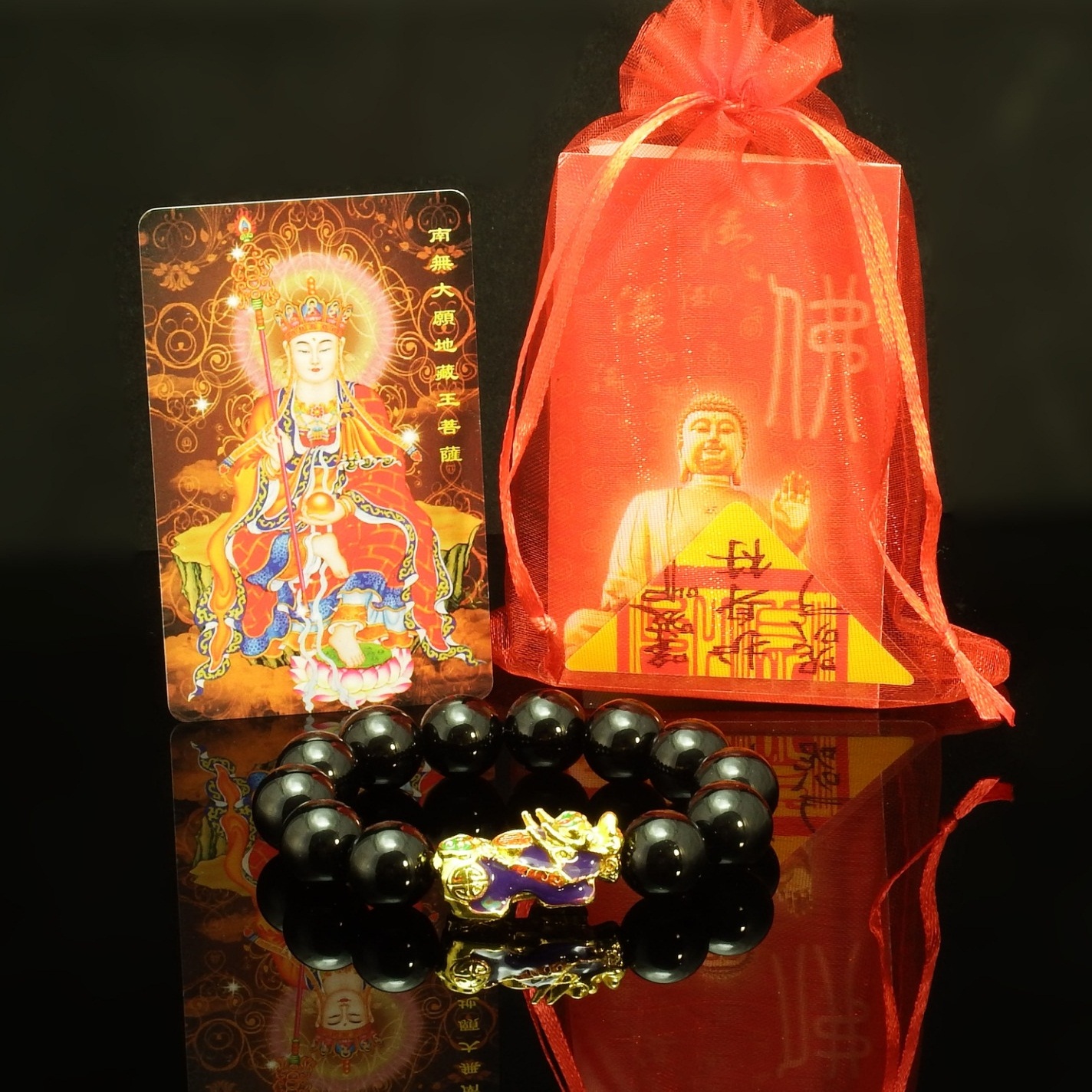 ข้อมือปี่เซี๊ยะเรียกทรัพย์ ประคำหินมงคลสีดำ ขนาดหิน 12 มิล