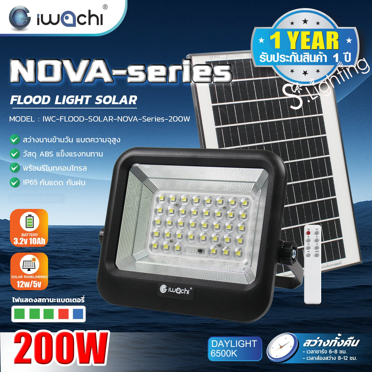 FLOOD LIGHT SOLAR CELL LED รุ่น NOVA-Series 200w แสงขาว
