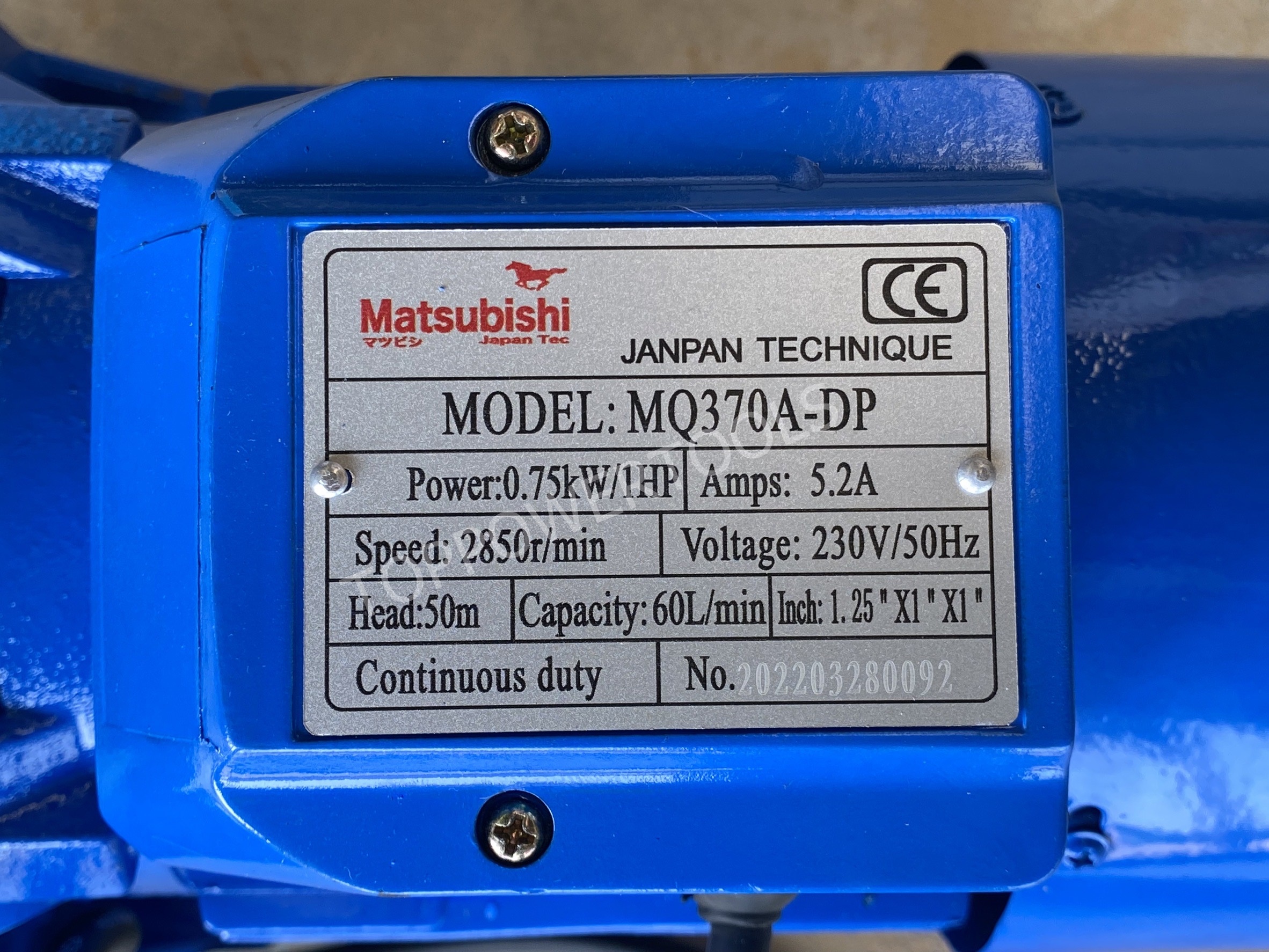 ปั๊มหอยโข่งเจ็ทคู่ AUTO MQ370A-DP 1"x1HP MATSUBISHI