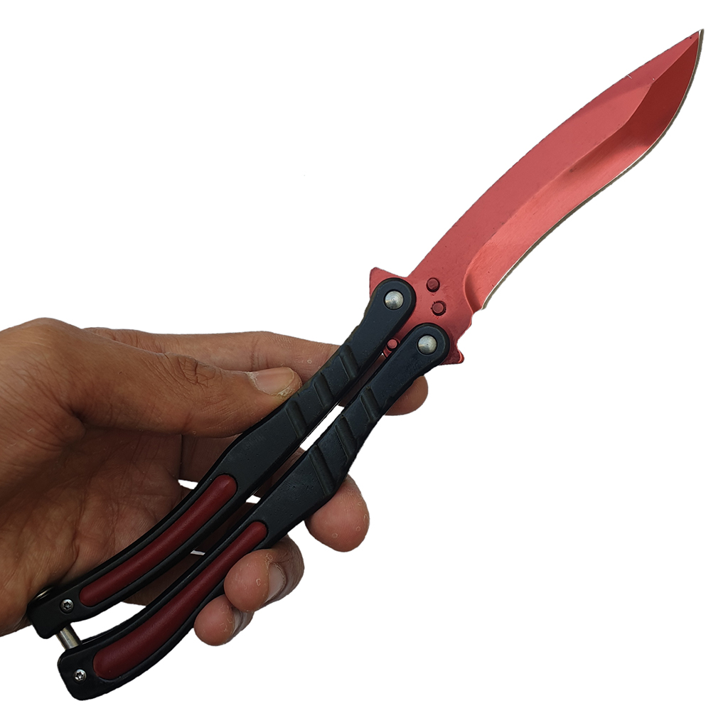 Balisong มีดบาลีซอง มีดควง มีดพับ มีดบัตเตอร์ฟลาย CS:GO - Counter-Strike Butterfly Knife (สีแดง) พร้อมซองไนล่อน