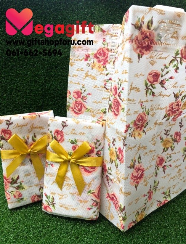 ถุงผ้าสปันบอนด์ ลายดอกไซด์ 25*25