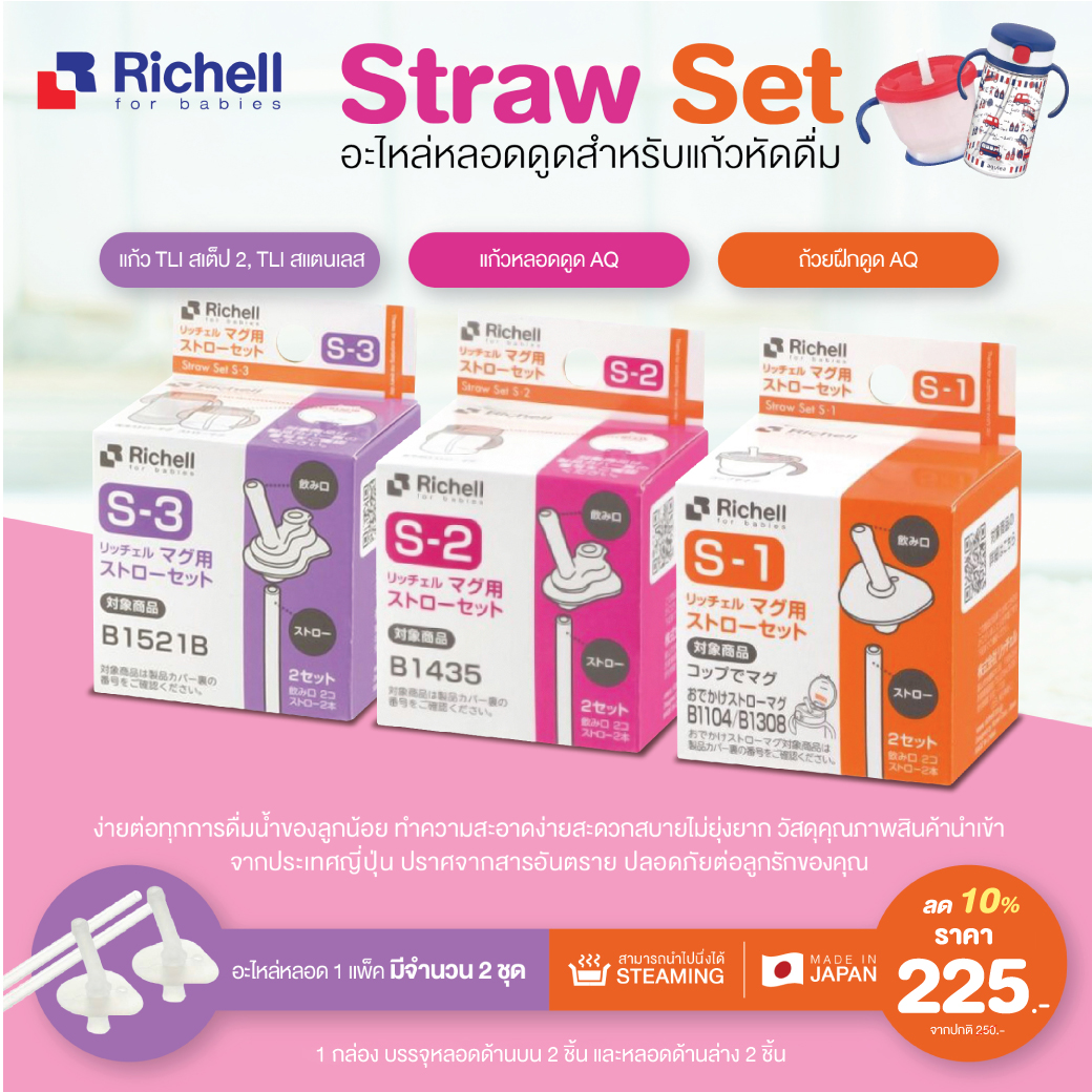 **ลดพิเศษ10%**RICHELL (ริเชล) Straw Set อะไหล่หลอดดูดสำหรับแก้วหัดดื่ม