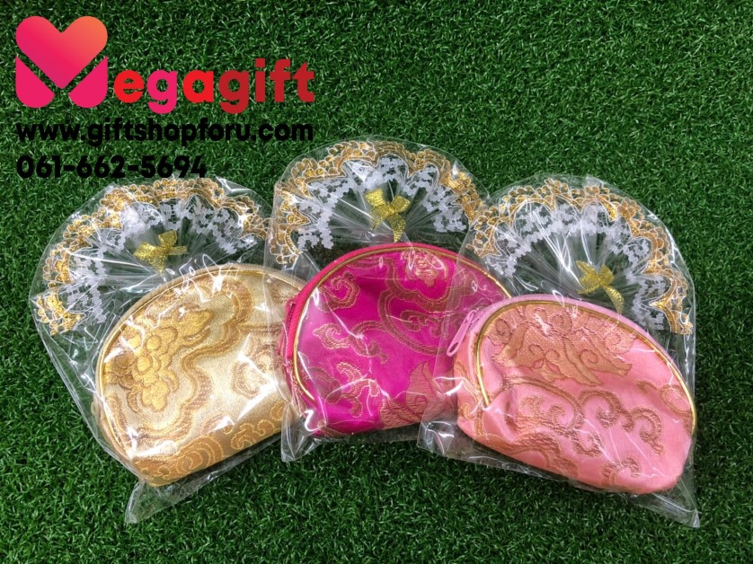 กระเป๋าใส่เงิน หนังเงินทองผ้าไหมปัก