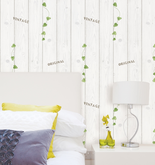 HWP-21619 Wallpaper ไวนิลแบบมีกาวในตัว ลายไม้แผ่นเถาวัลย์ แนววินเทจ หน้ากว้าง 100 cm