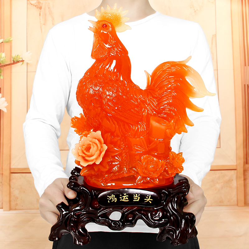 ไก่แจ้มงคล (อ๋าย เจี่ยว จี) เรซิ่นเนื้อหยก เครื่องประดับปรับฮวงจุ้ยเสริมดวงการเงิน การค้า