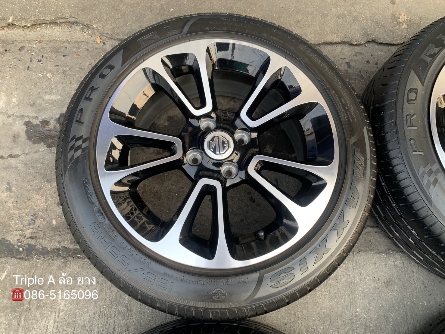✨ล้อแม็ก 4รู100✨MG 3 ขอบ 16 ดำหน้าเงา พร้อมยาง 195-55-16 MAXXIS ปลายปี 17