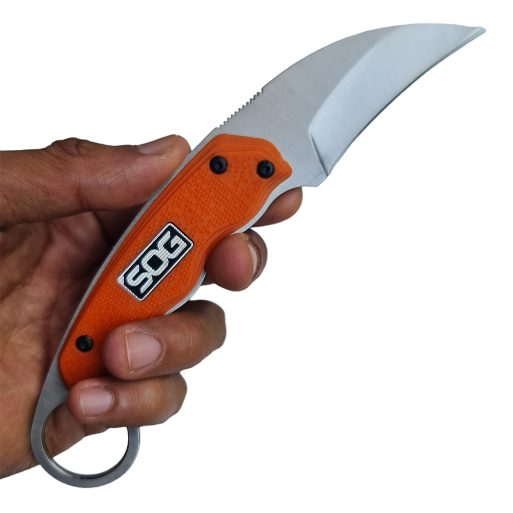 มีดใบตาย มีดคารัมบิท SOG - Gambit ขนาด 7.3 นิ้ว (18.5 ซม.) สีส้มพร้อมปลอกมีด ABS เหน็บเข็มขัดสำหรับเก็บมีด