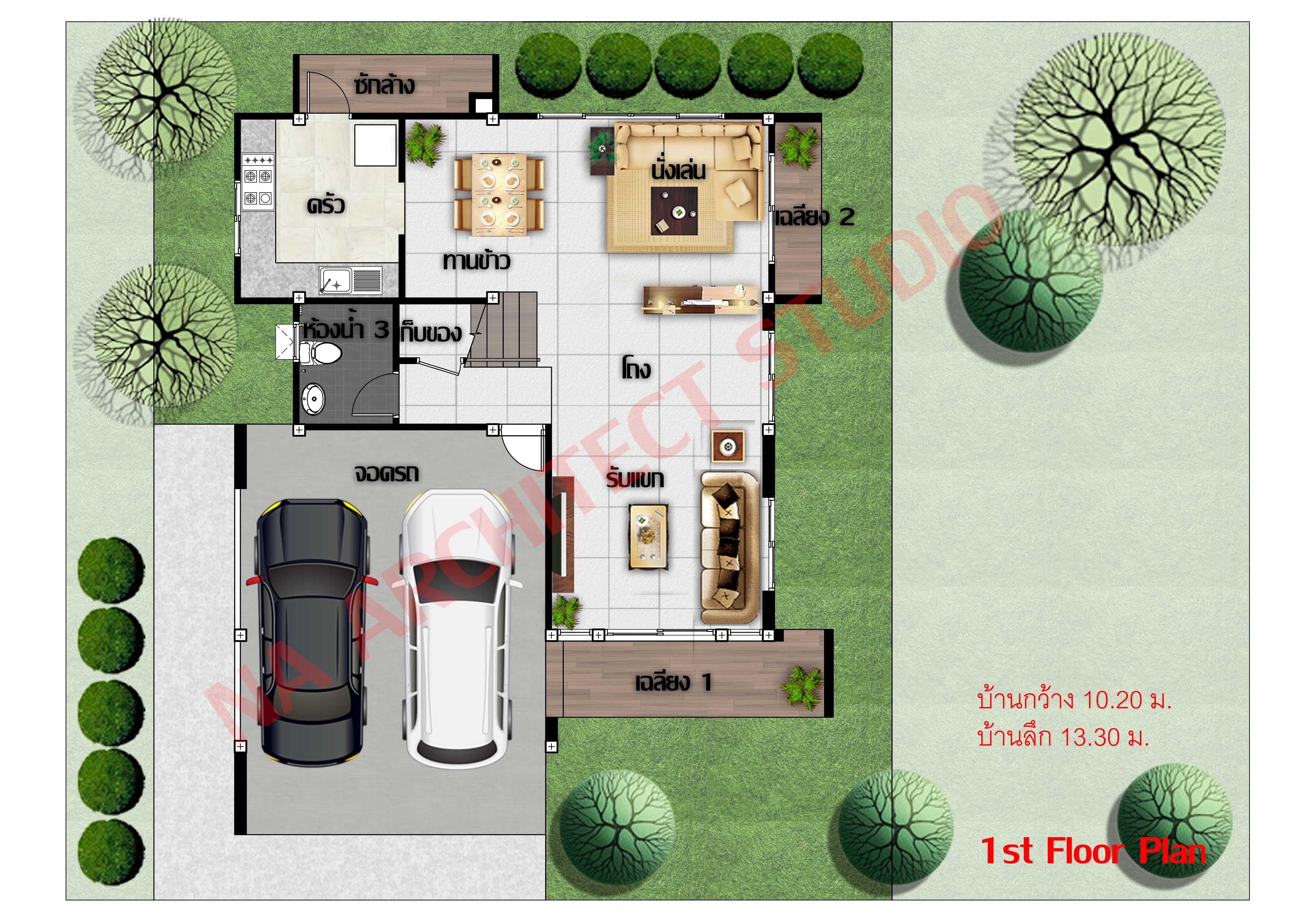 แบบบ้าน 2 ชั้น สไตล์คอนเทมโพรารี่ NA-218 ขนาด 217.18 ตร.ม. 3 ห้องนอน 3 ห้องน้ำ