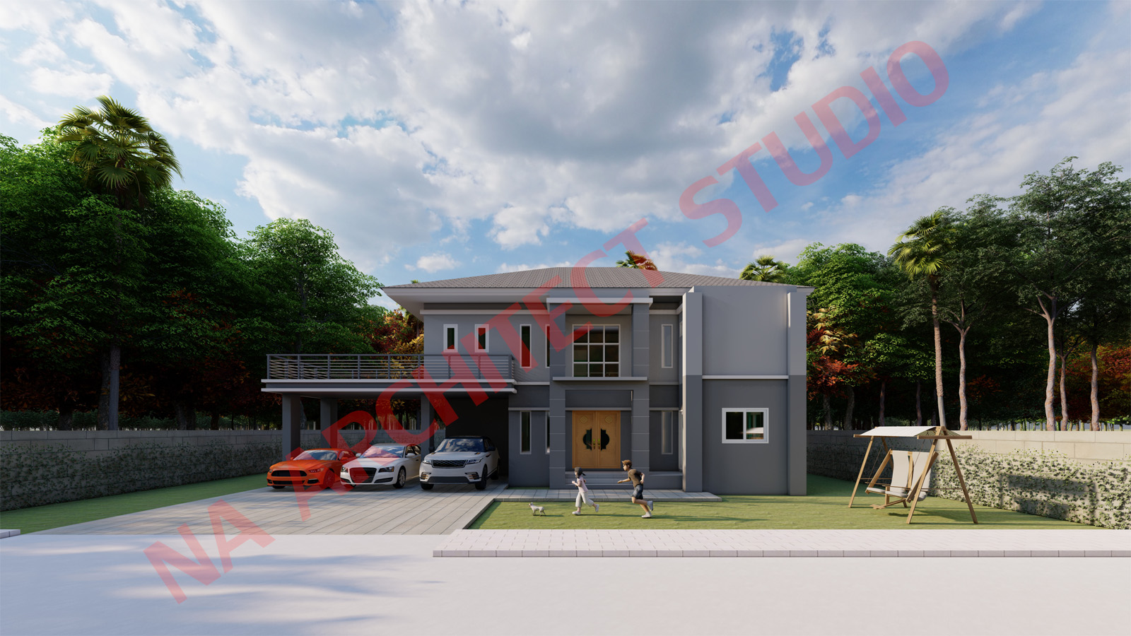 แบบบ้าน 2 ชั้น สไตล์คอนเทมโพรารี่ NA-204 ขนาด 335 ตร.ม 4 ห้องนอน 5 ห้องน้ำ