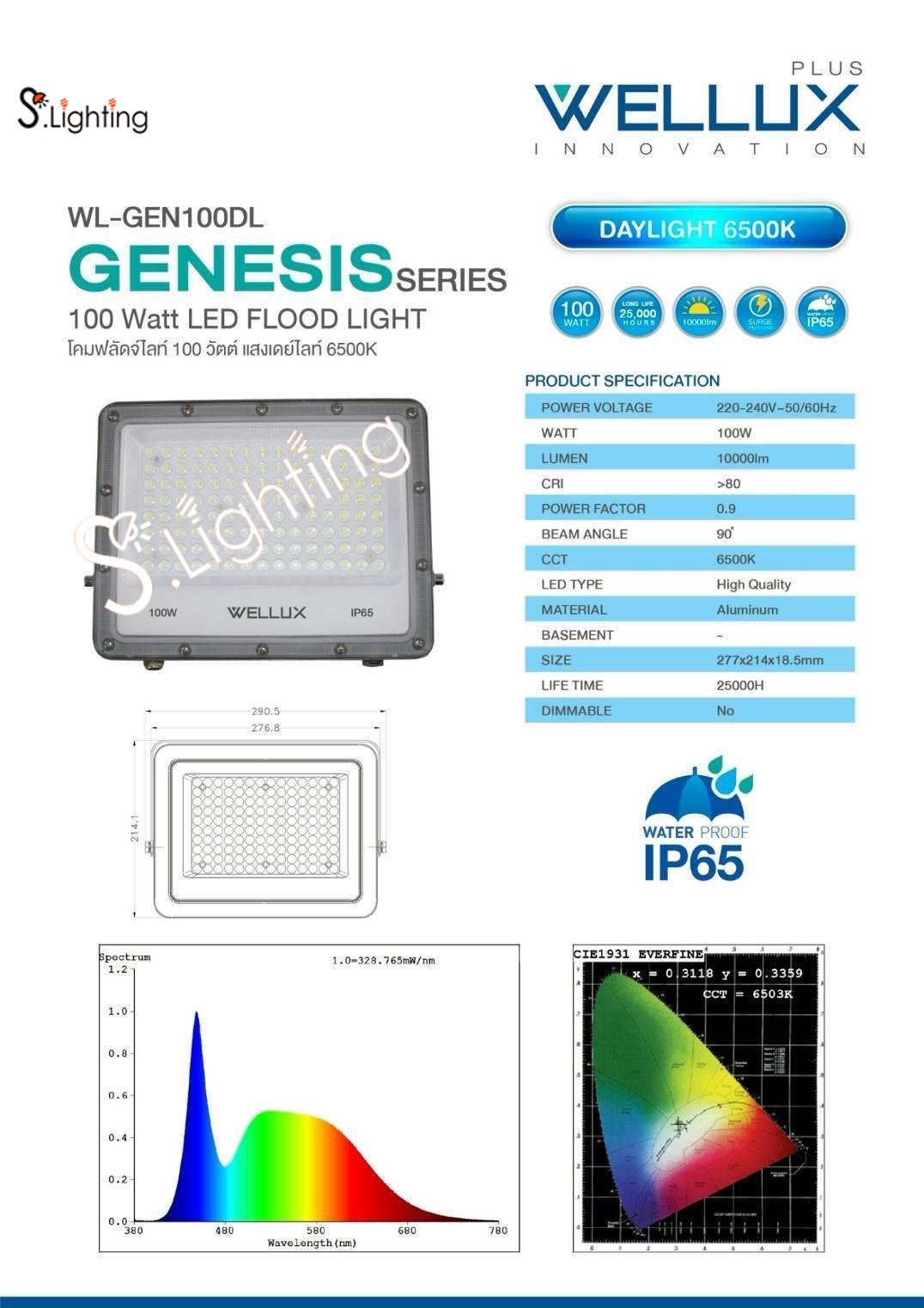 WL-GEN100DL FLOOD LIGHT รุ่น GENESIS Series LED 100w แสงขาว