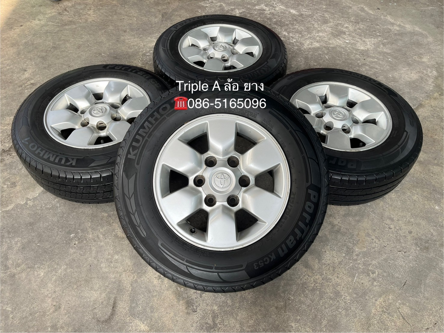 ✨ล้อแม็ก 6รู139✨Toyota ขอบ 15 พร้อมยาง 215-70-15 KUMHO💥ปี 22💥🚘ใส่กับ รถตู้ Commuter 6รู139 ได้เลย
