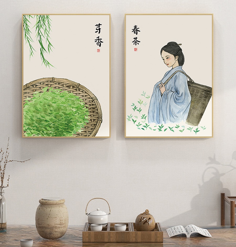 #ภาพวาดสไตล์จีนร่วมสมัย กรอบหนา 3 cm. ขนาด 40x60 cm. /ไม่มีกระจก