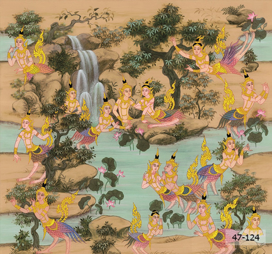 ลายไทยหมู่บ้านในวรรณคดี โทนสีส้ม