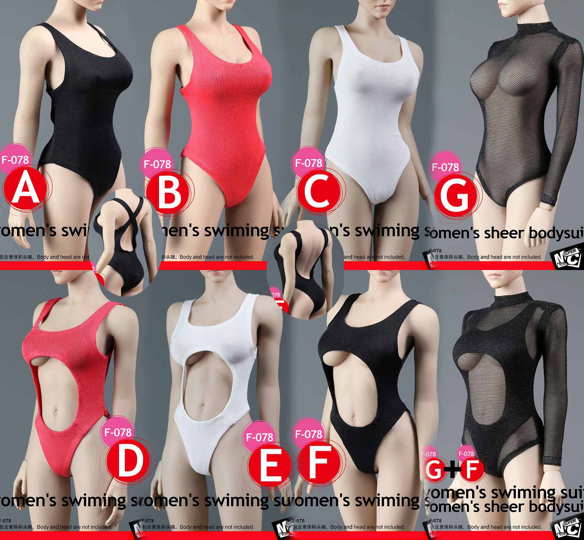 SUPERMCToys F-078 Women's Swimming Suit & Sheer Bodysuit