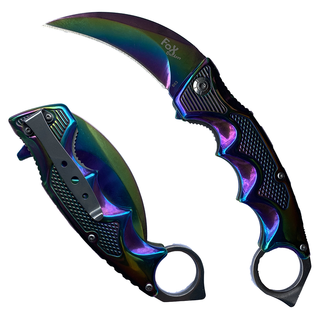 มีดพับ มีดคารัมบิต FOX Outdoor Karambit Knife B63 (สีรุ้ง)