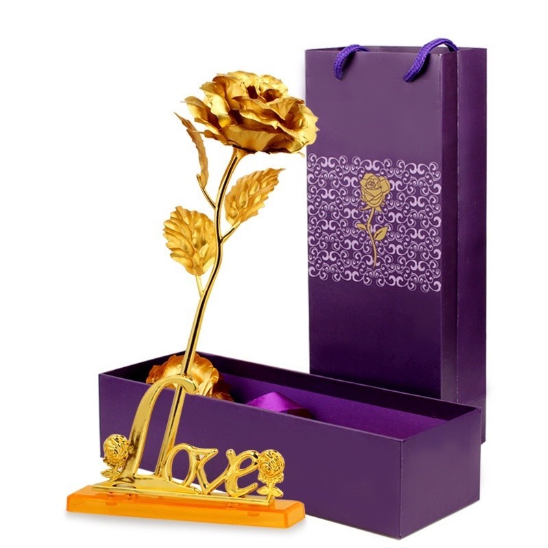 ดอกกุหลาบ Golden Rose ทองคำ 24 K สีทอง (กล่องม่วง)