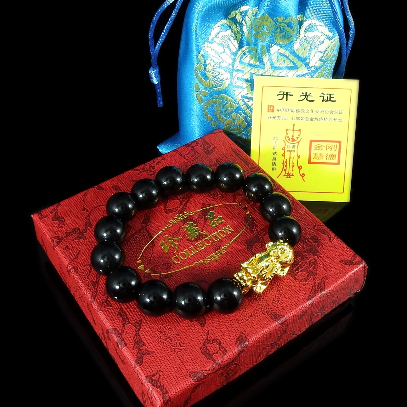 สร้อยข้อมือ ปี่เซี๊ยะ ลูกปัดดำ 12 มิล. สวมใส่เพื่อเสริมมงคล โชคลาภ ค้าขายดี