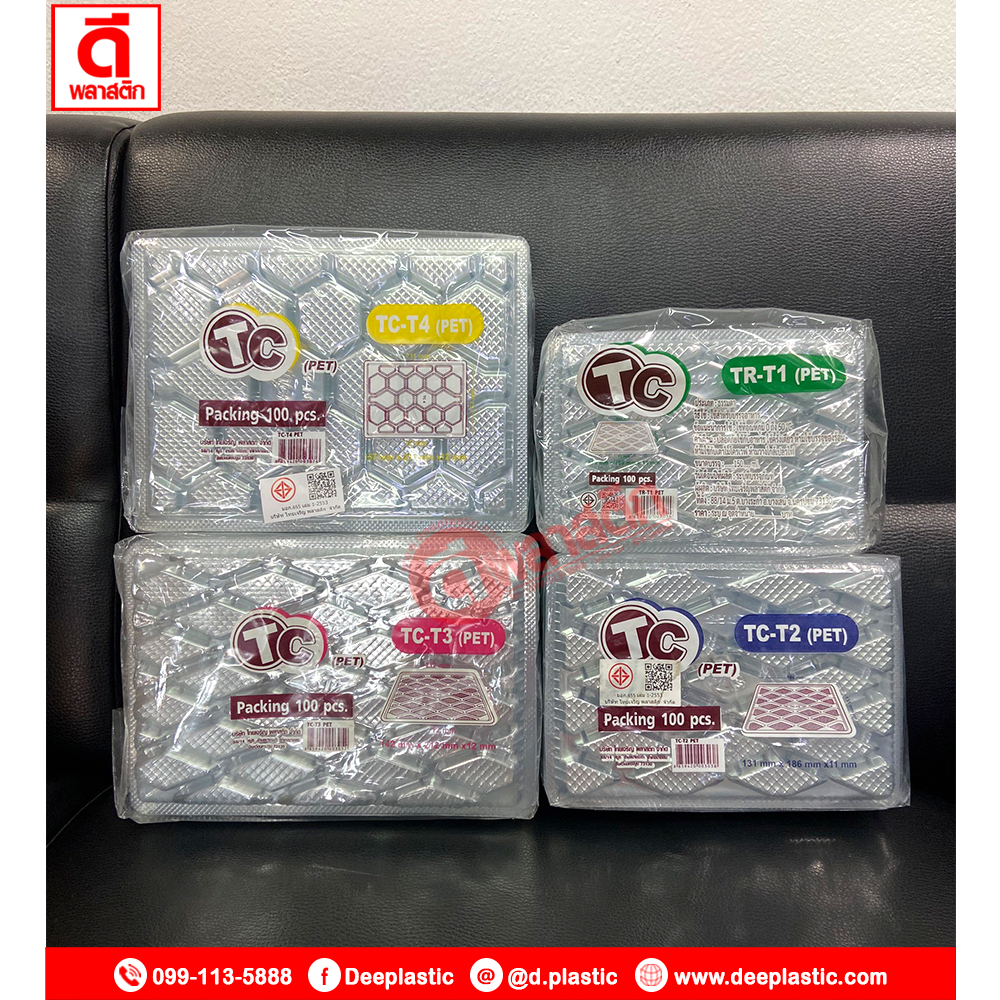 ถาดรองอาหาร ถาดรองปลาหมึก ถาดพลาสติกใสPET