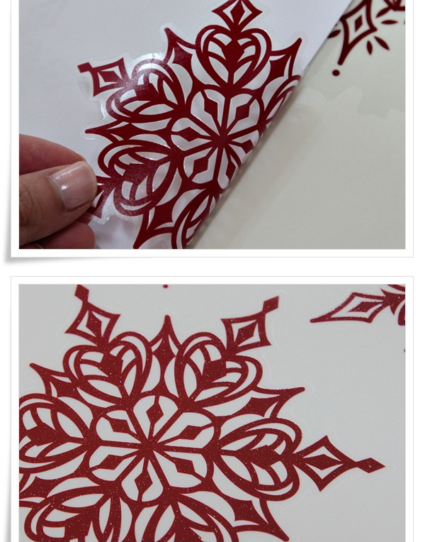 PSC-58087 สติกเกอร์เกล็ดหิมะ แบบใสเห็นสีแดงทั้ง 2 ด้าน 50x70 Cm