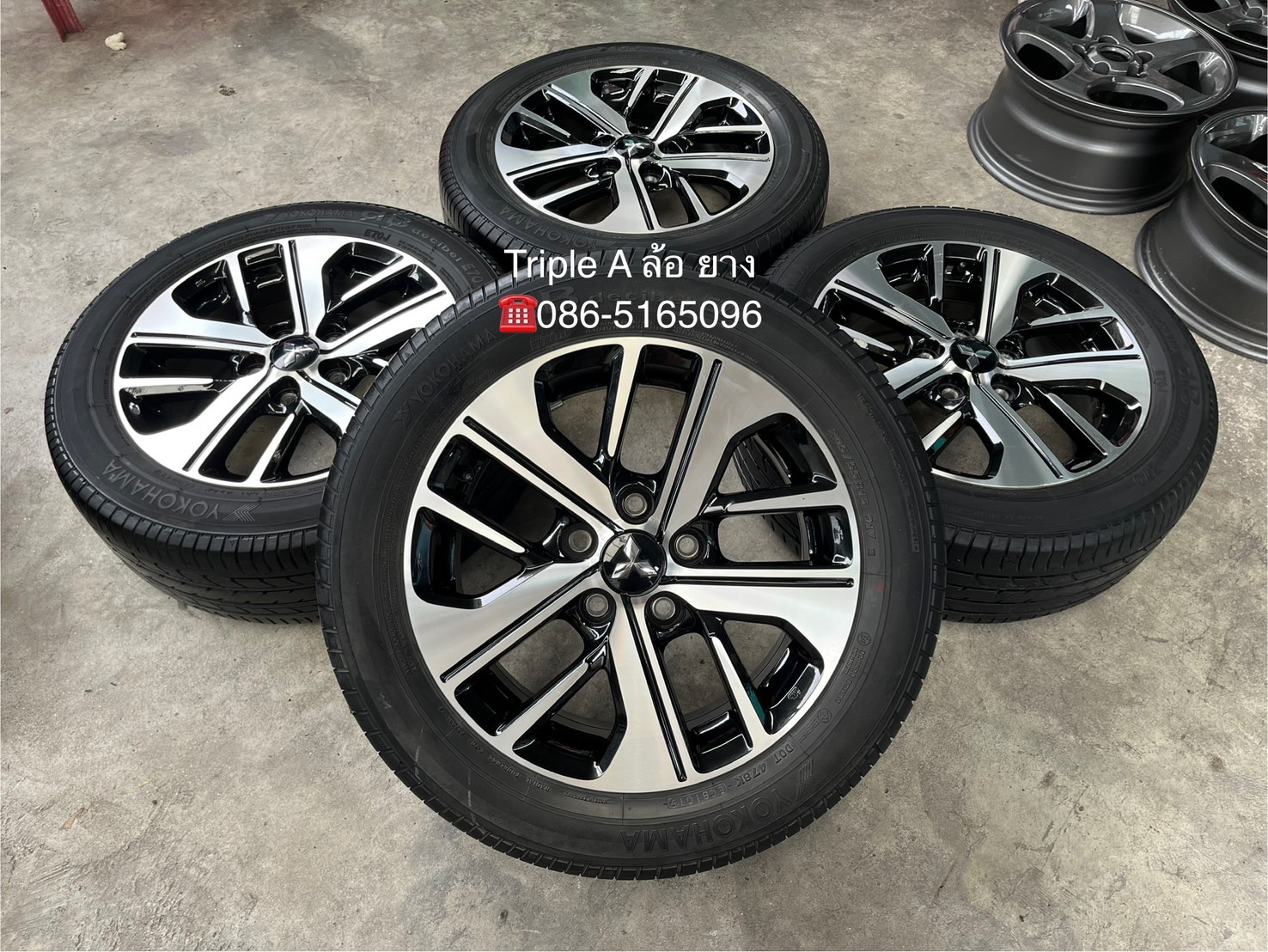 ✨ล้อแม็ก 5รู114✨Mitsu Xpander ขอบ 16 ดำหน้าเงา แถมยาง 205-55-16 Yokohama