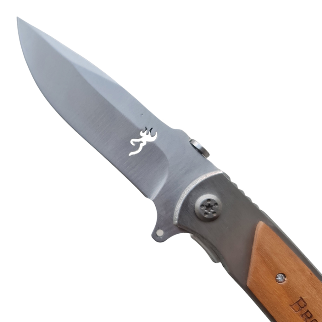 มีดพับ BROWNING ขนาด 8.3 นิ้ว (21 ซม.) ใบมีดสีเงิน ด้ามอลูมิเนียมเข้าประกับไม้