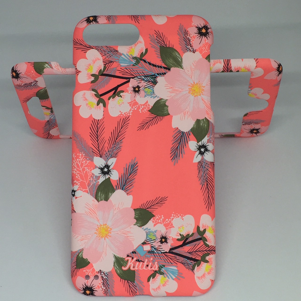 เคสคูทิส(Kutis)ไอโฟน7พลัส,8พลัส(ลายดอกไม้สีพื้นหลังสีส้ม)มาใหม่ เคสประกบหน้า-หลัง เคสเรืองแสง เคสลายวินเทจ