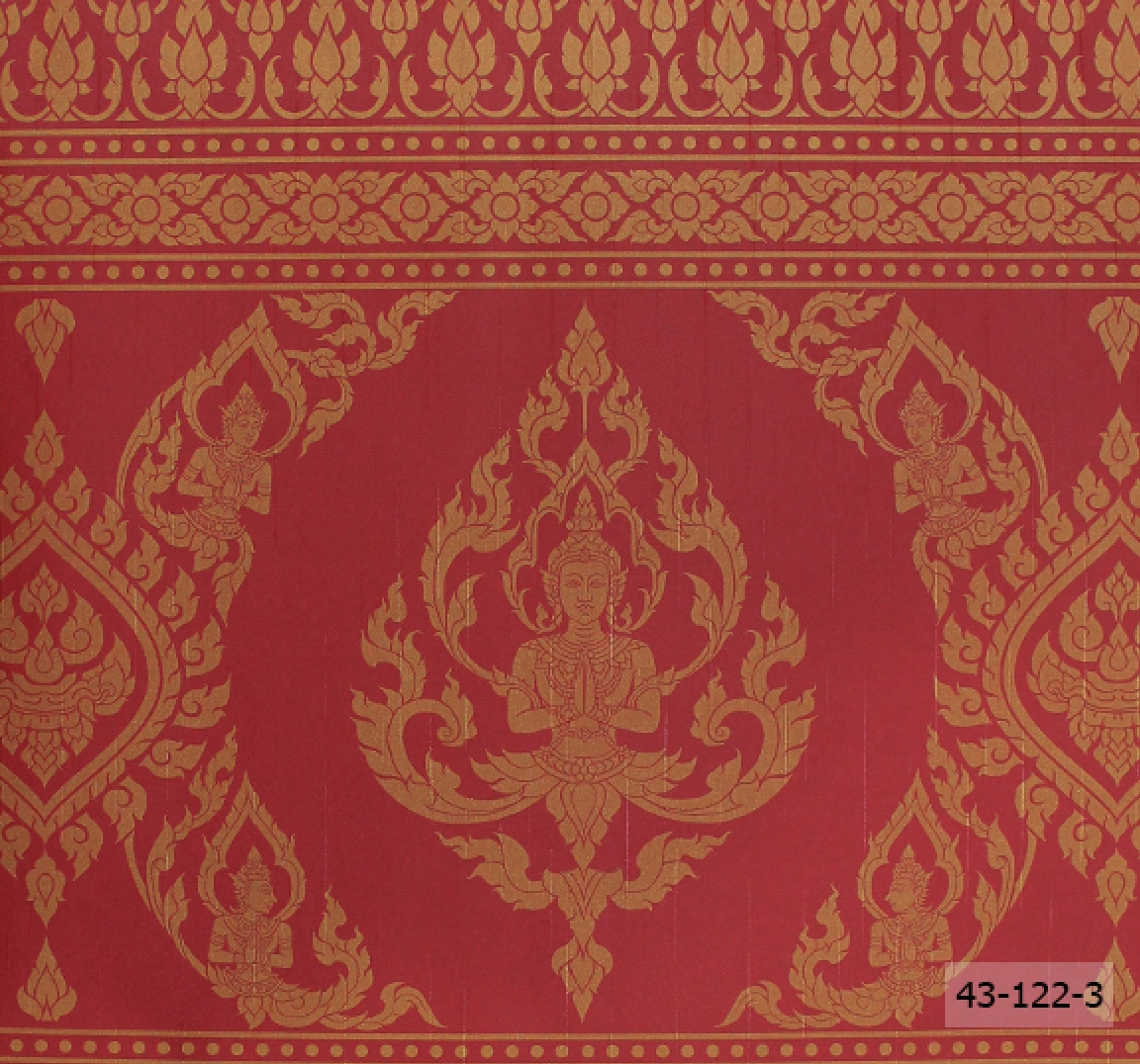 วอลเปเปอร์ลายไทย ลายเทพพนม ลายกรวยเชิง สีแดง