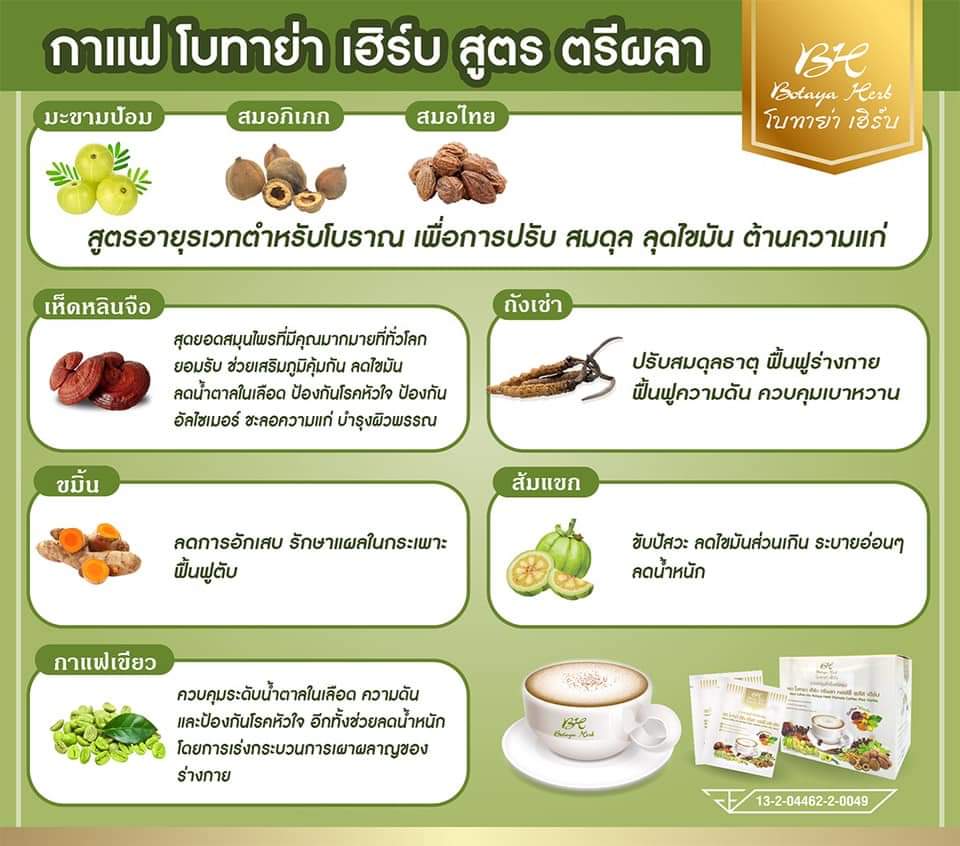 กาแฟเพื่อสุขภาพ botaya herb โบทาย่า เฮิร์บ ตรีผลา กาแฟ คอฟฟี่ พลัส