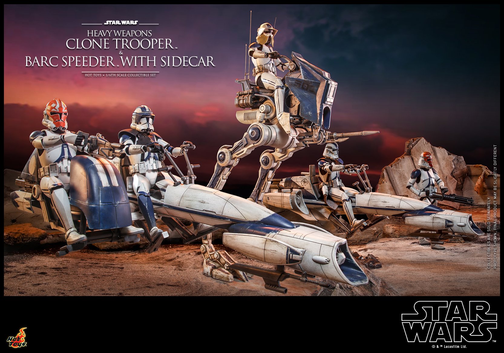 Hot Toys TMS077 1/6 Star Wars: The Clone Wars™ - Heavy Weapons Clone Trooper™ and BARC Speeder™ with Sidecar™