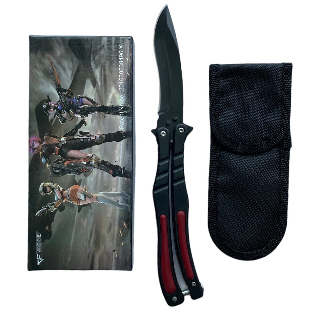 Balisong มีดบาลีซอง มีดควง มีดพับ มีดบัตเตอร์ฟลาย CS:GO - Counter-Strike Butterfly Knife (สีดำ) พร้อมซองไนล่อน