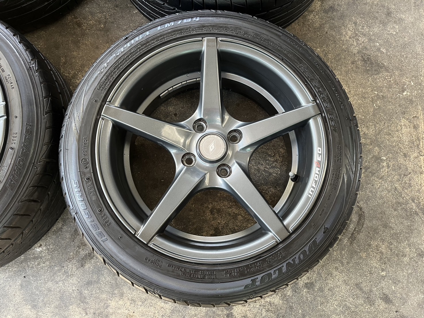 ✨ล้อแม็ก 4รู100✨INFORGED ขอบ 15 สีเทา แถมยาง 195-50-15 Dunlop