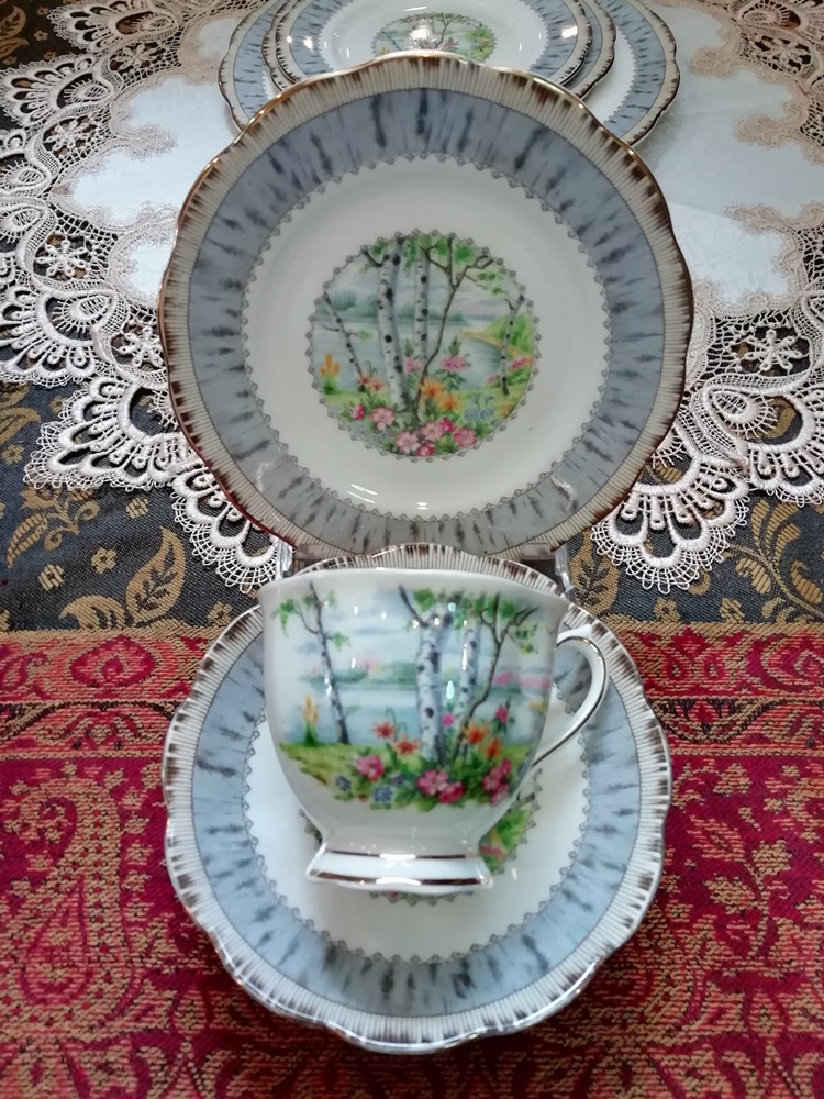 ชุดถ้วยชาจานชามชุดใหญ่ Royal Albert รุ่น Silver Birch จัดครบชุดถ้วยชาพร้อมกา นม น้ำตาล จานครบทุกประเภท