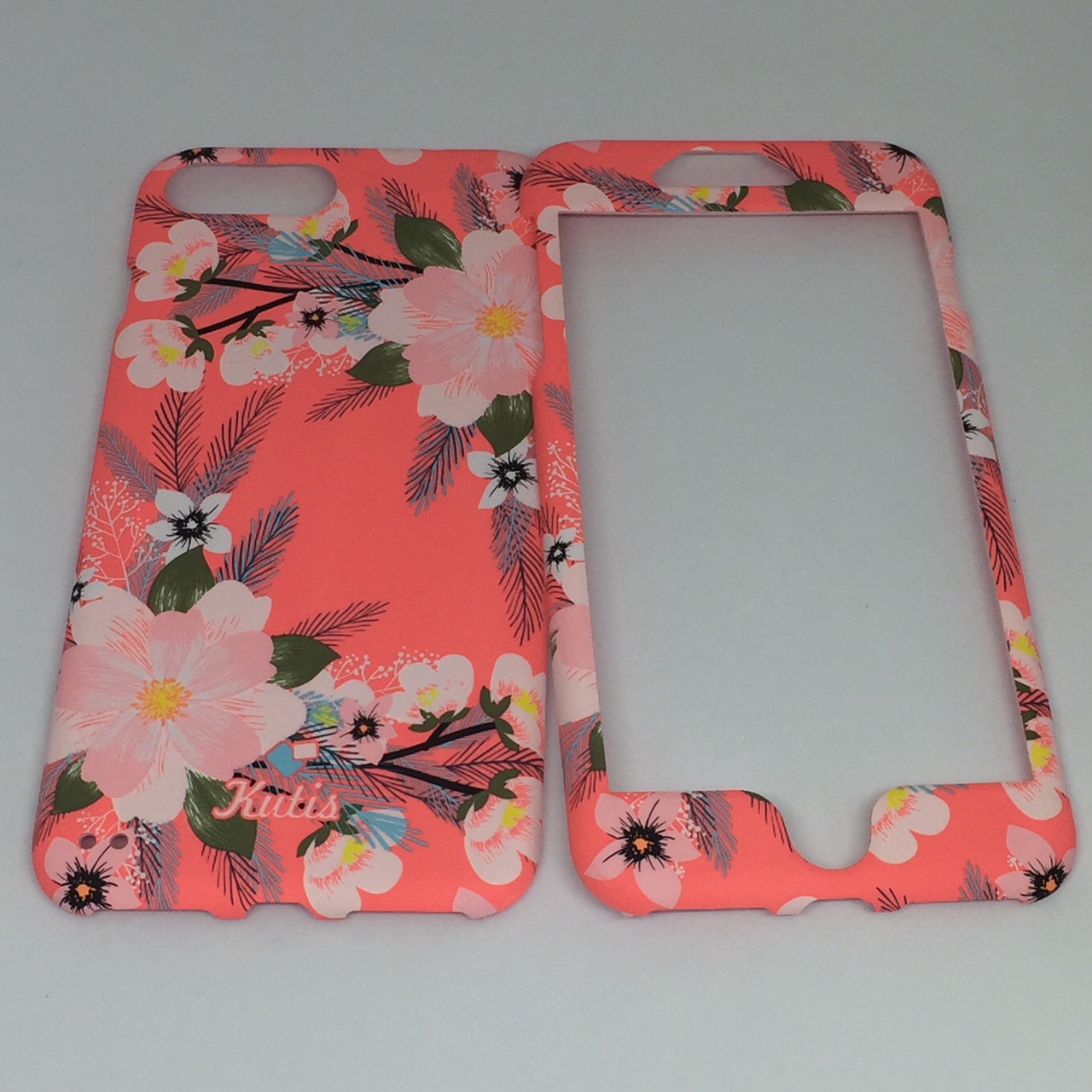 เคสคูทิส(Kutis)ไอโฟน7พลัส,8พลัส(ลายดอกไม้สีพื้นหลังสีส้ม)มาใหม่ เคสประกบหน้า-หลัง เคสเรืองแสง เคสลายวินเทจ