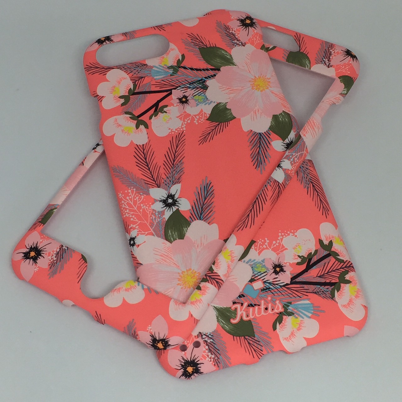 เคสคูทิส(Kutis)ไอโฟน7พลัส,8พลัส(ลายดอกไม้สีพื้นหลังสีส้ม)มาใหม่ เคสประกบหน้า-หลัง เคสเรืองแสง เคสลายวินเทจ