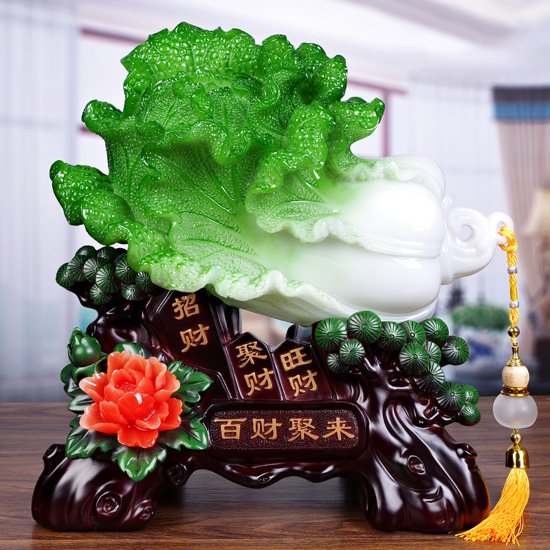 ผักกาดมงคล เครื่องประดับนำโชค 玉白菜摆件百财招财葫芦家居客厅玄关酒柜装饰品店铺开业乔迁礼物