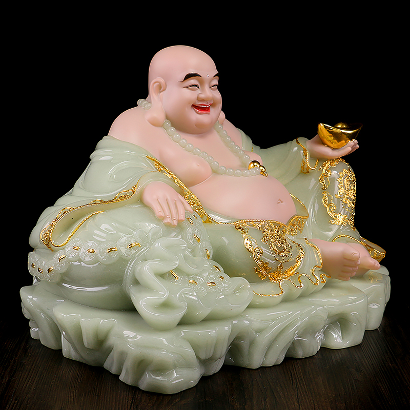 องค์พระสังกัจจายน์ หรือ“หมีเล่อฝอ(弥勒佛)”รูปแกะสลักจากหินหยกธรรมชาติ งานช่างฝีมือชาวจีนแท้