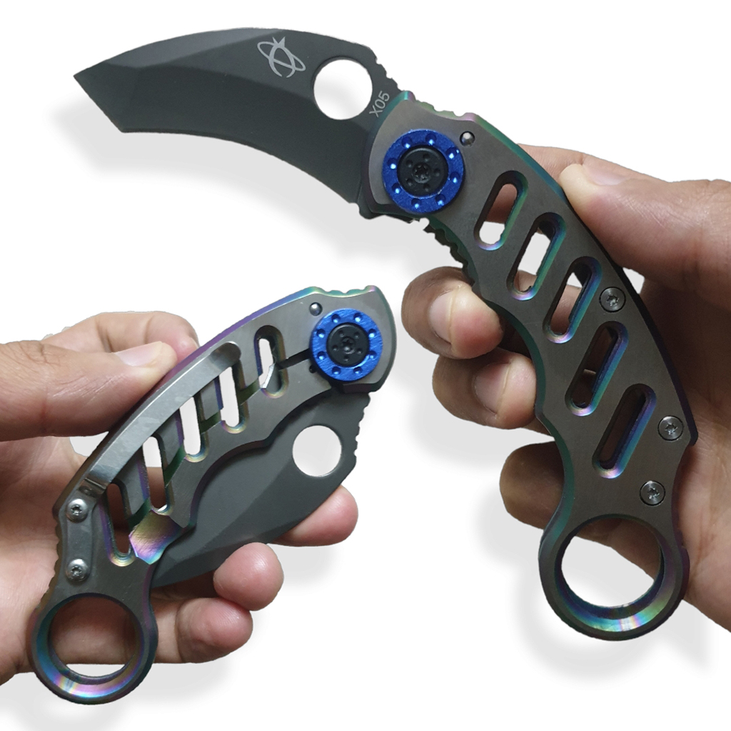 มีดพก มีดพับ มีดคารัมบิต MANTIS KNIVES MK-2 CINQ 2 (สีเทา)