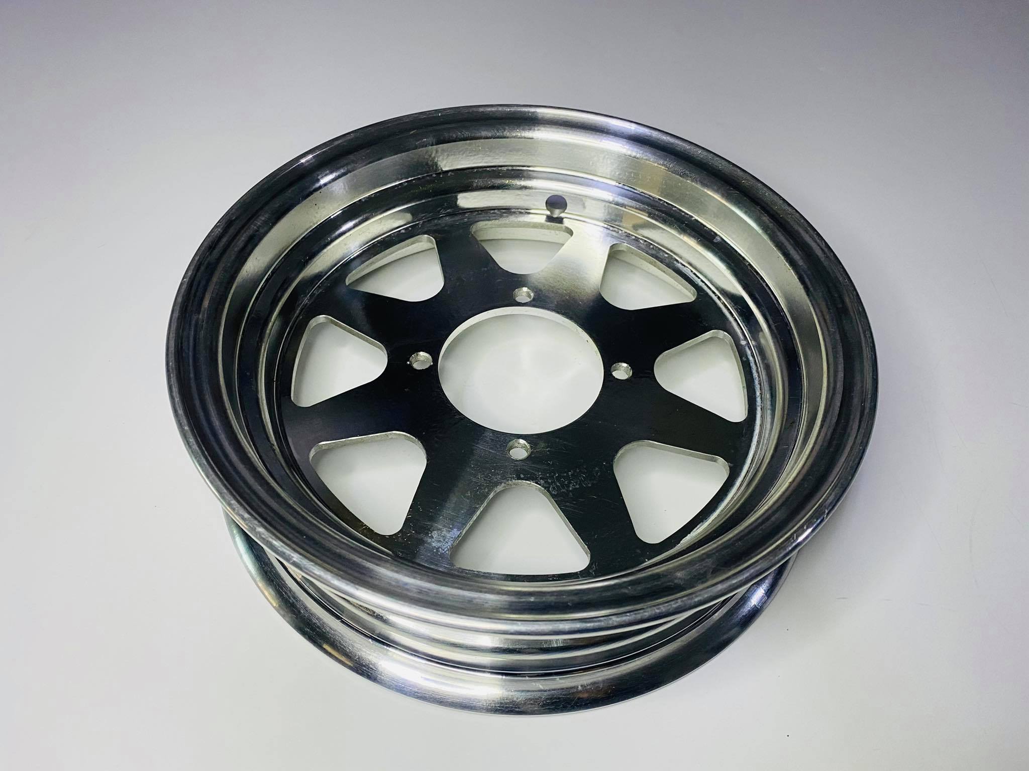 ล้อกะทะมังกี้ 2.50 ขอบ10 เหล็กชุบ ลายดาว บด