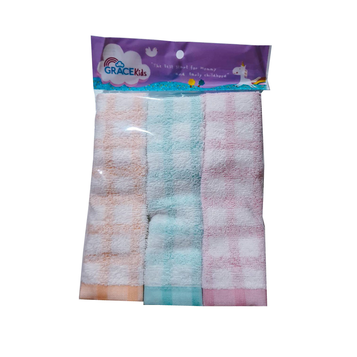 GRACEKIDS (เกรซคิดส์) ผ้าเช็ดตัวเด็ก ผลิตจากผ้าฝ้าย 100 % เซต 3 ชิ้น ขนาด 25 cm.
