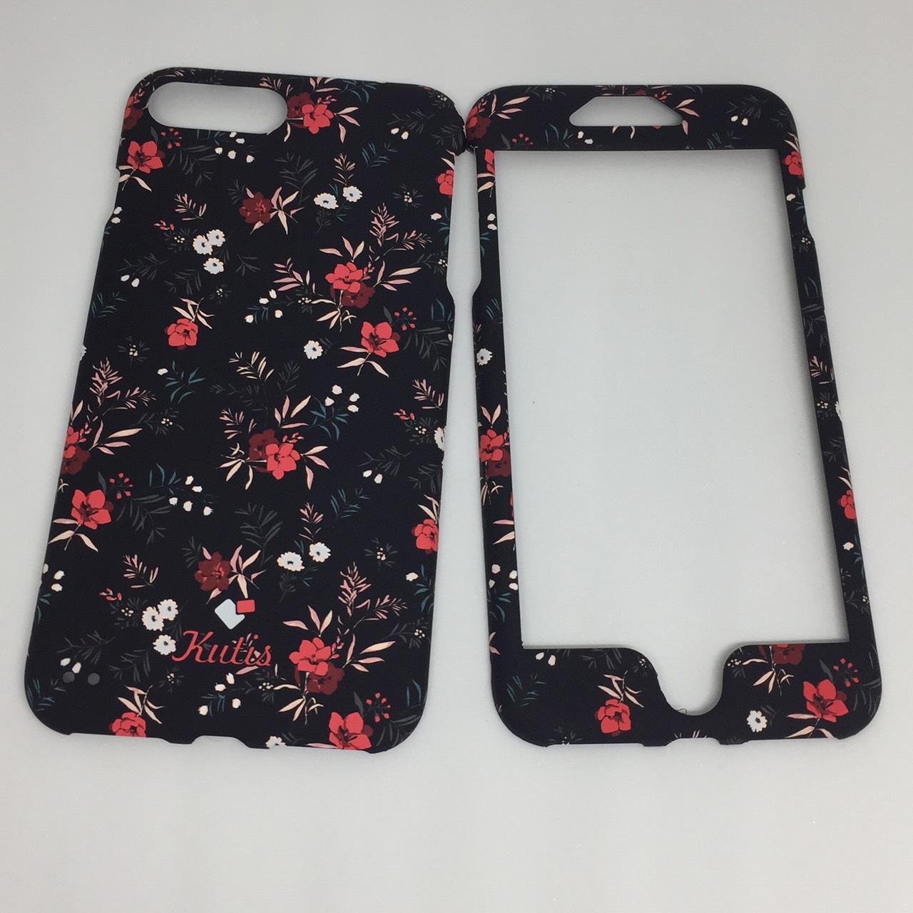 เคสคูทิส(Kutis)ไอโฟน7พลัส,8พลัส(ลายดอกไม้ดอกสีแดง)มาใหม่ เคสประกบหน้า-หลัง เคสเรืองแสง เคสลายวินเทจ