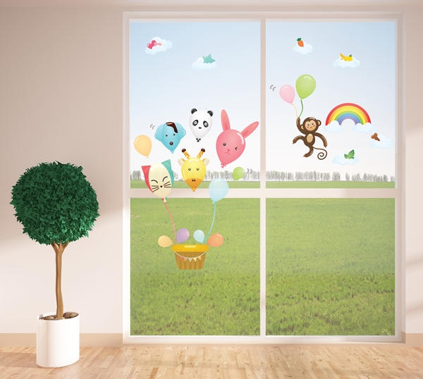 KRL-20002 Wall Sticker วอลล์สติ๊กเกอร์แต่งผนังลาย Animals Balloon /ขนาดแผ่น 50x70 cm