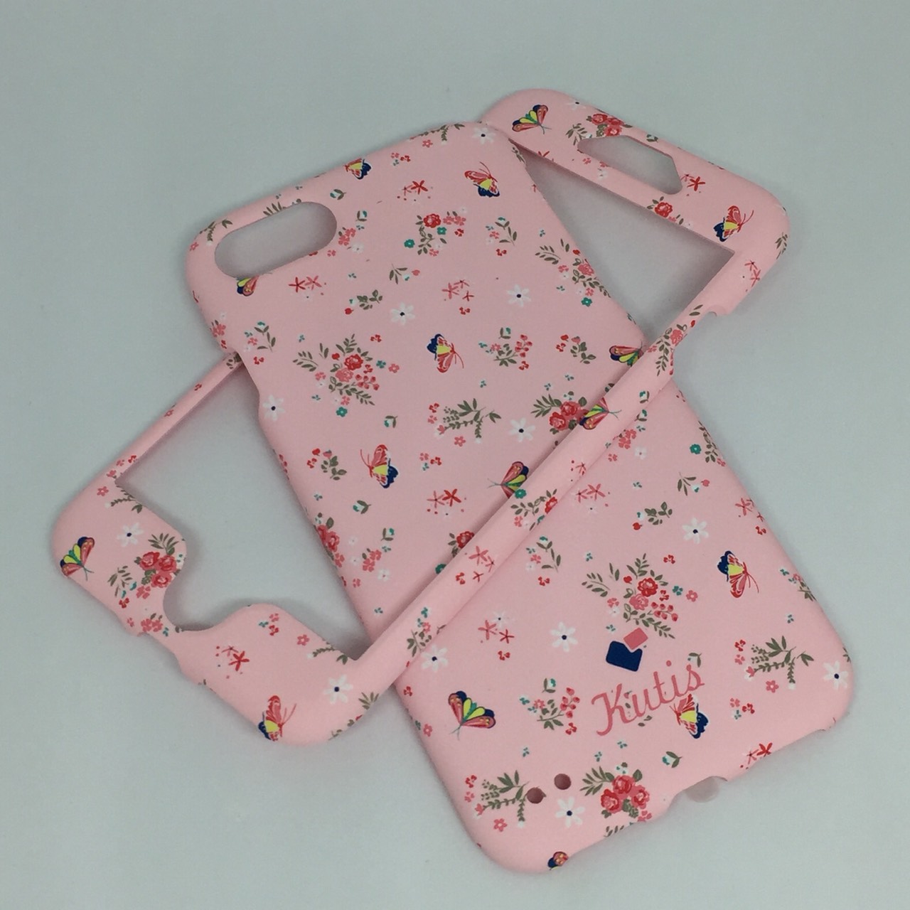 เคสคูทิส (Kutis) ไอโฟน7,8 (ลายดอกไม้สีชมพูอ่อน)มาใหม่ เคสประกบหน้า-หลัง เคสเรืองแสง