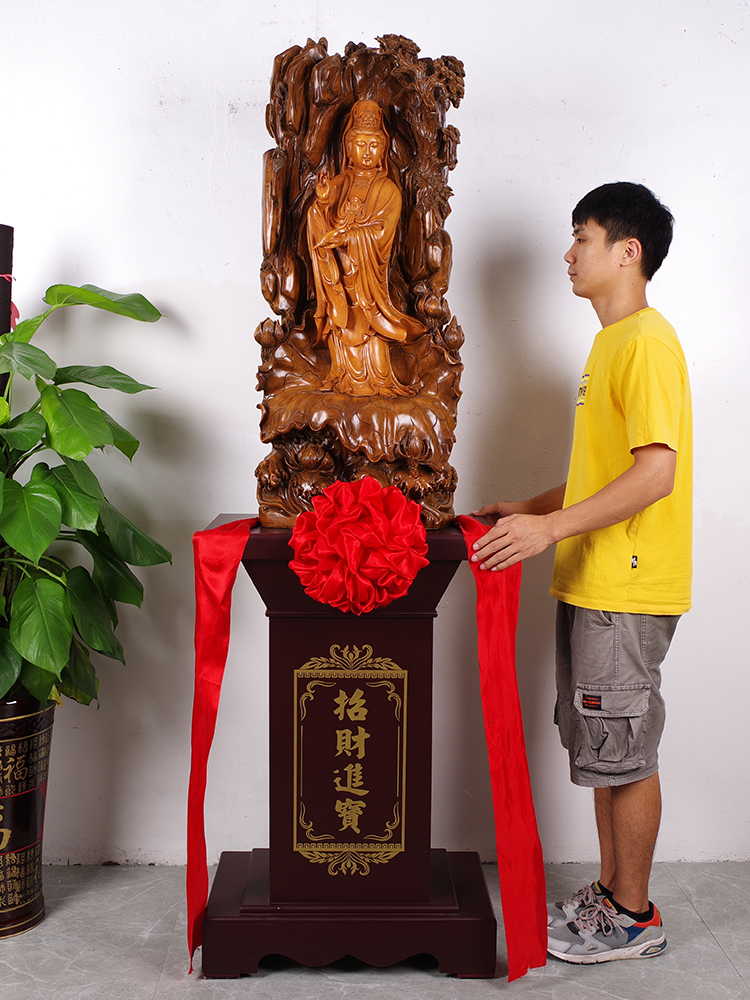 พระโพธิสัตว์กวนอิมงานเรซิ่นลายไม้แกะสลักลายเหมือนจริง พร้อมฐานวาง(ขนาดใหญ่ 195 cm.)