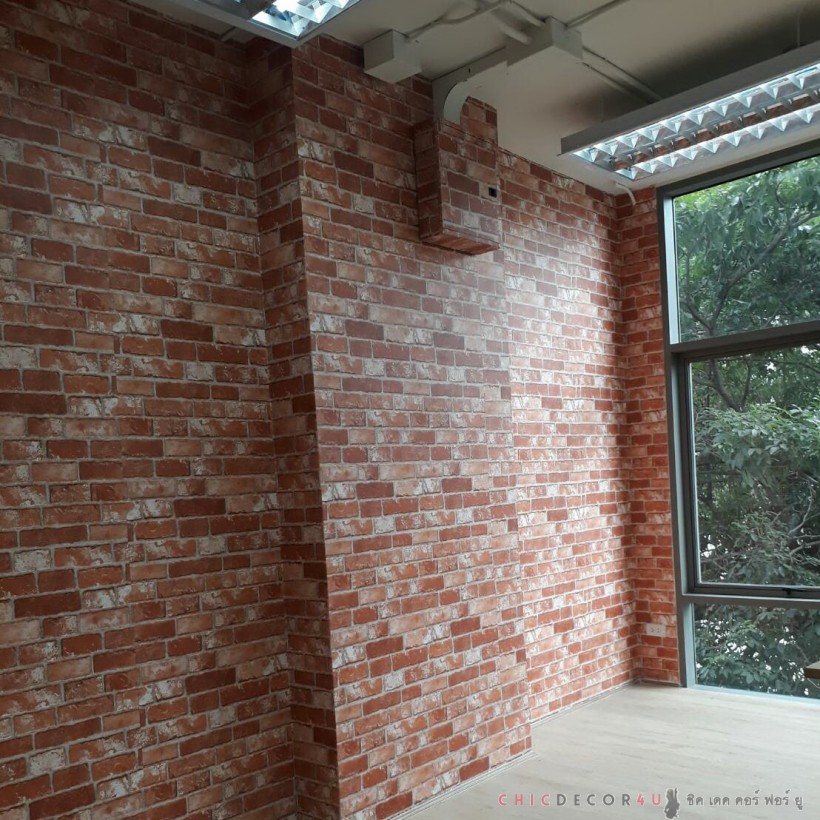 STONE-104 วอลล์เปเปอร์แบบมีกาวในตัว ลายอิฐส้มเหมือนจริง หน้ากว้าง 100 cm