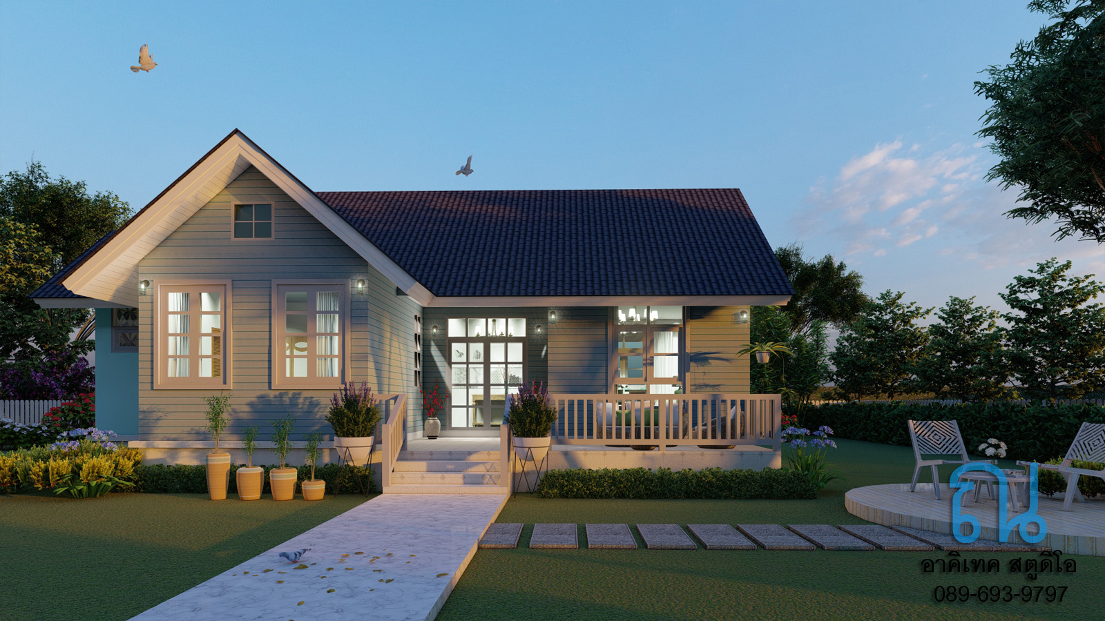 แบบบ้านชั้นเดียว สไตล์วินเทจ NA-010 ขนาด 82 ตร.ม 2 ห้องนอน 2 ห้องน้ำ