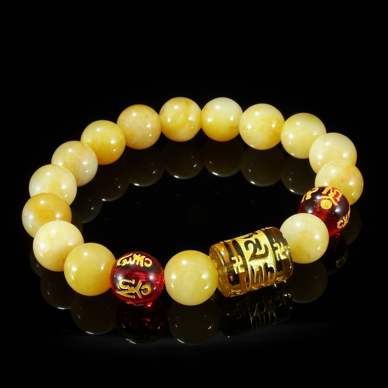 สร้อยข้อมือหินมงคล-หินหยกธรรมชาติ เหลืองอ่อน นำเข้าจากประเทศจีน