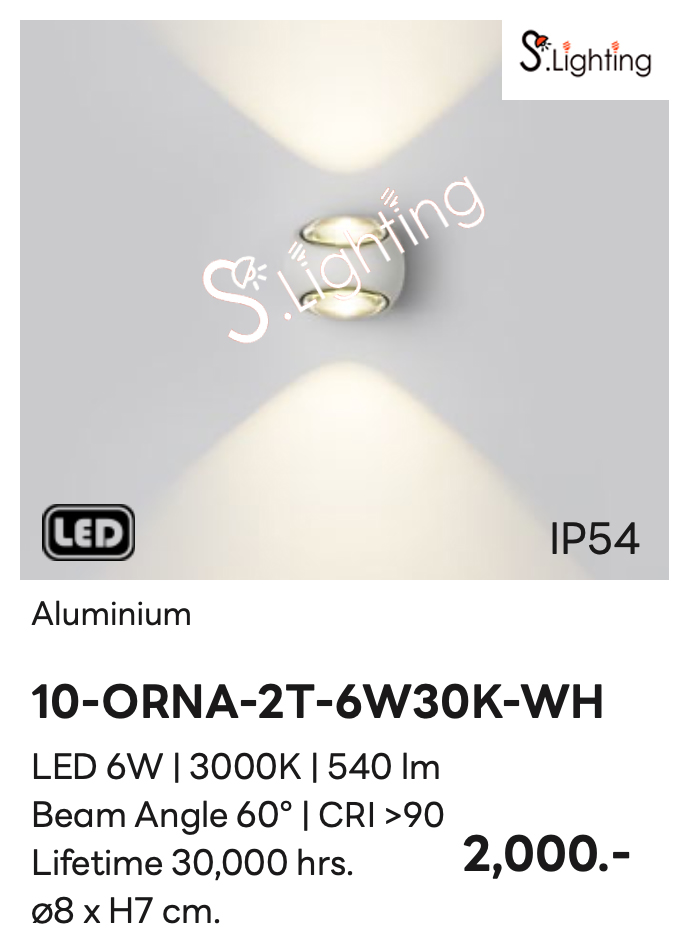 โคมไฟติดผนังภายนอก 10-ORNA-2T-6W30K-WH