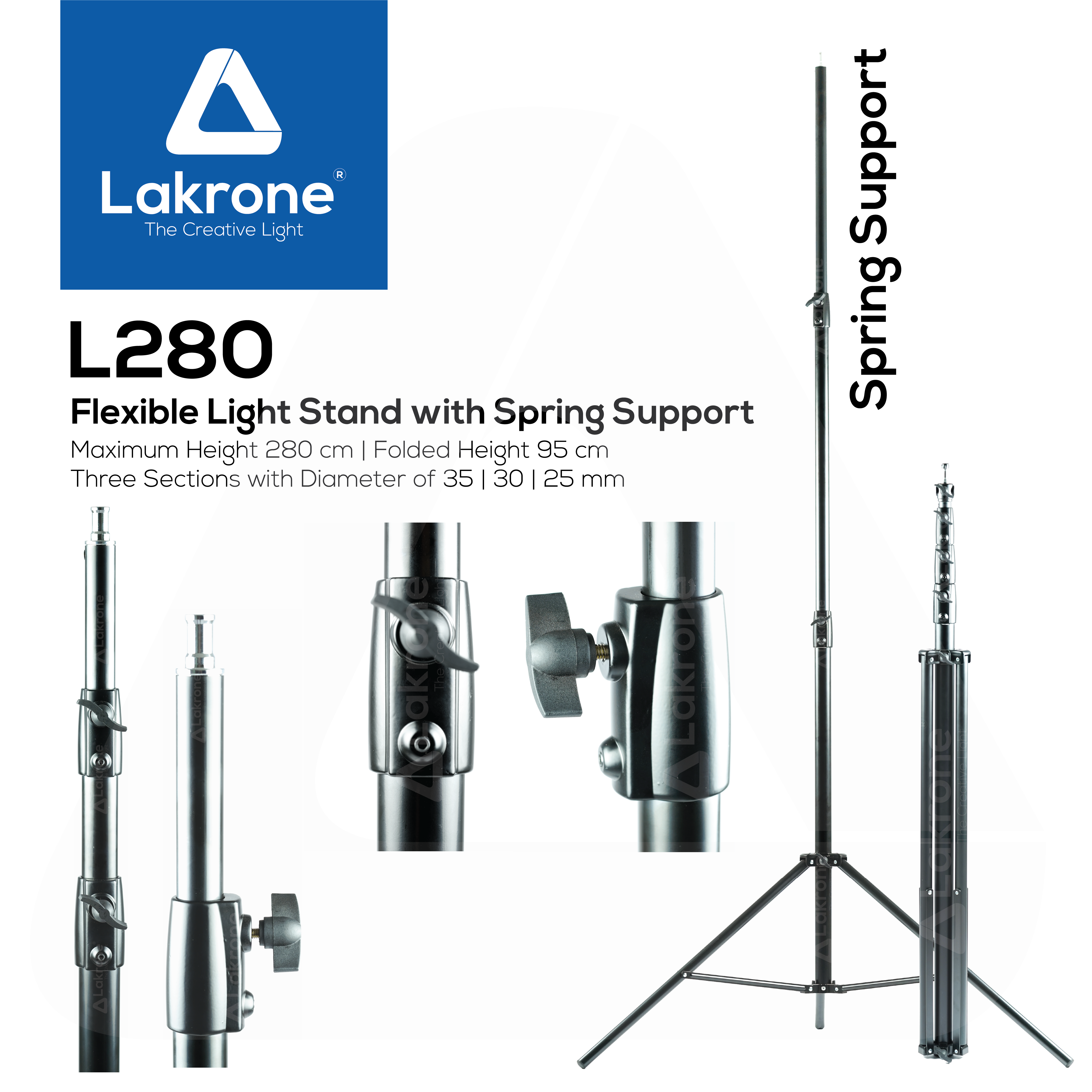 L280 ขาตั้งไฟแบบเหล็กพรีเมี่ยม Flexible Light Stand with Spring Support ปรับได้ 95 - 280 ซม
