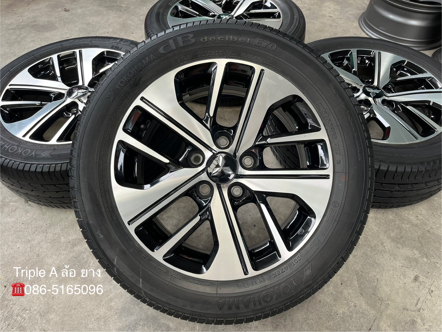 ✨ล้อแม็ก 5รู114✨Mitsu Xpander ขอบ 16 ดำหน้าเงา แถมยาง 205-55-16 Yokohama